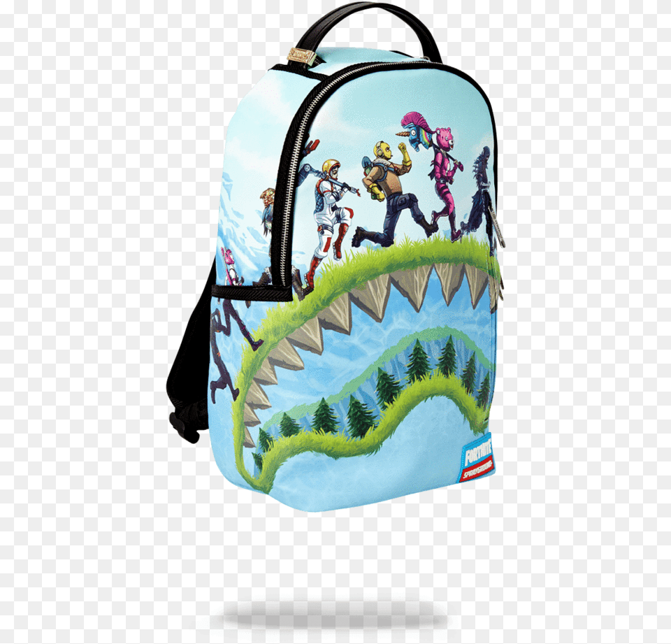 Sprayground Fortnite Shark Royale Backpack Sprayground, Bag, Person, Boy, Child Png Image