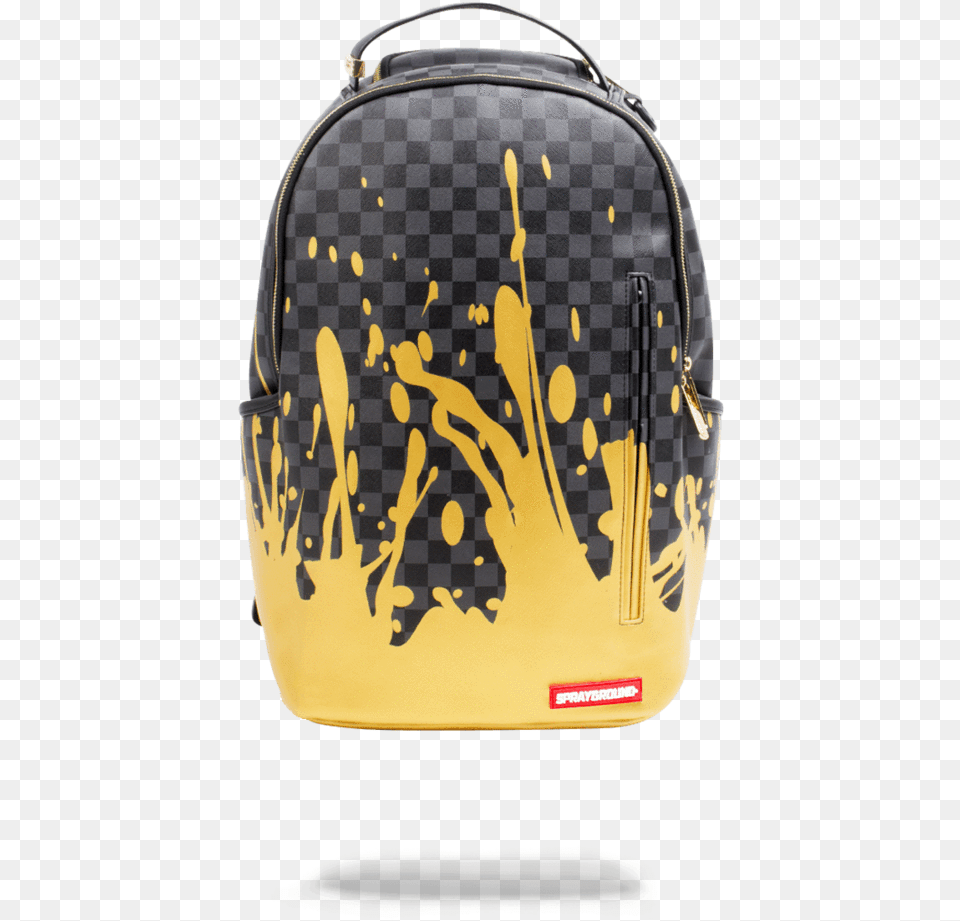 Sprayground Gold Checkered Drips Backpack, Accessories, Bag, Handbag, Purse Png Image