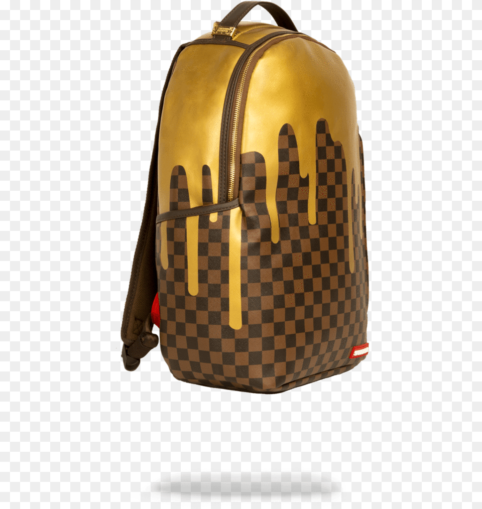 Sprayground Gold Checkered Drips Backpack, Bag, Accessories, Handbag Free Transparent Png