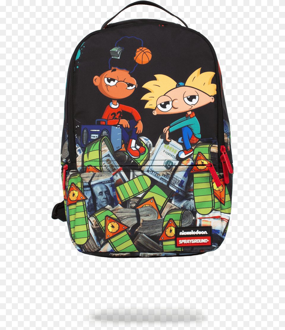 Sprayground Hey Arnold Money Stacks Backpack Sprayground Backpacks The Simpsons, Bag, Person, Face, Head Free Png
