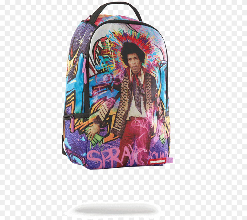 Sprayground Jimi Hendrix Dream Backpack Backpack Jimi Hendrix Sticker Black, Bag, Accessories, Handbag, Person Free Png Download
