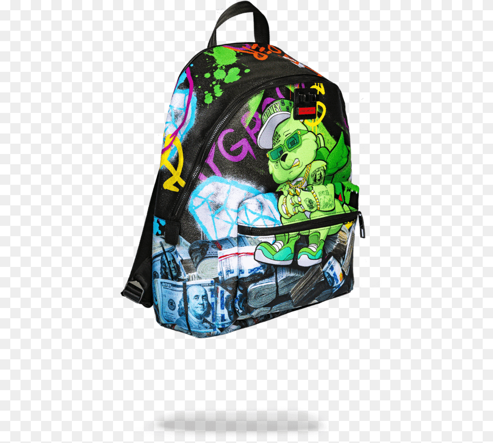 Sprayground Money Bear Stacks Backpack Diaper Bag, Adult, Male, Man, Person Png Image