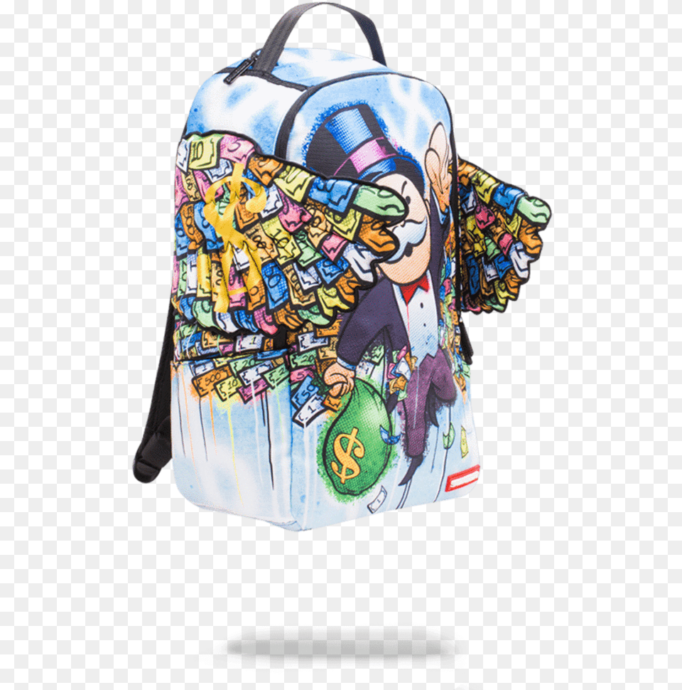 Sprayground Monopoly Money Wings Backpack Money Sprayground Backpack Wings, Bag, Accessories, Handbag, Face Png Image