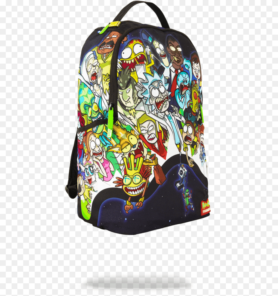 Sprayground Rick And Morty Portal Party Shark Backpack Rick And Morty Sprayground, Bag, Face, Head, Person Png Image