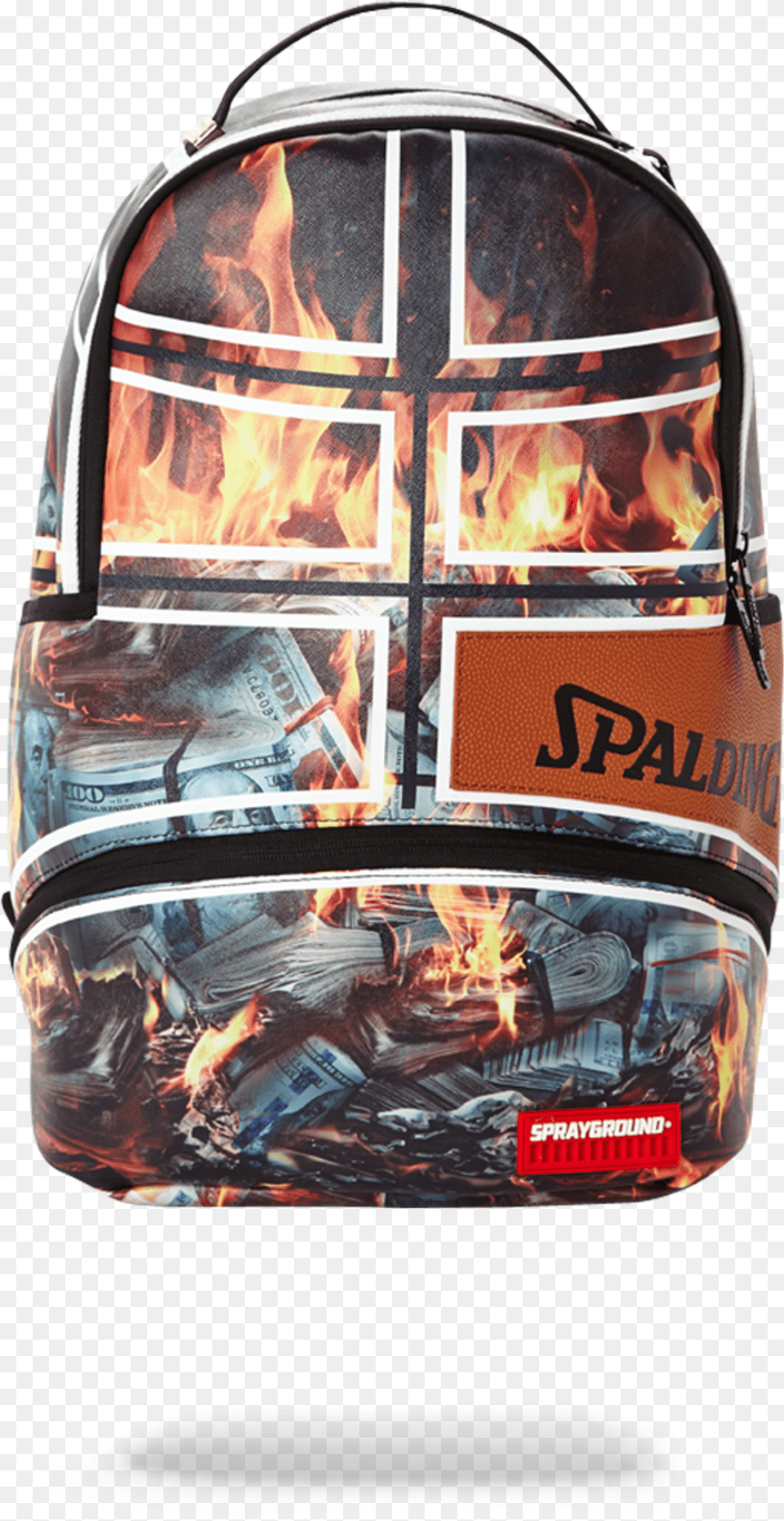 Sprayground X Spalding 94 Series Fire Money Backpack, Gray Free Png