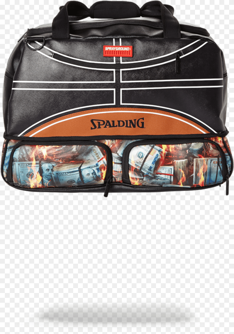 Sprayground X Spalding 94 Series Fire Money Sneaker Sea Kayak, Accessories, Bag, Handbag, Person Free Png