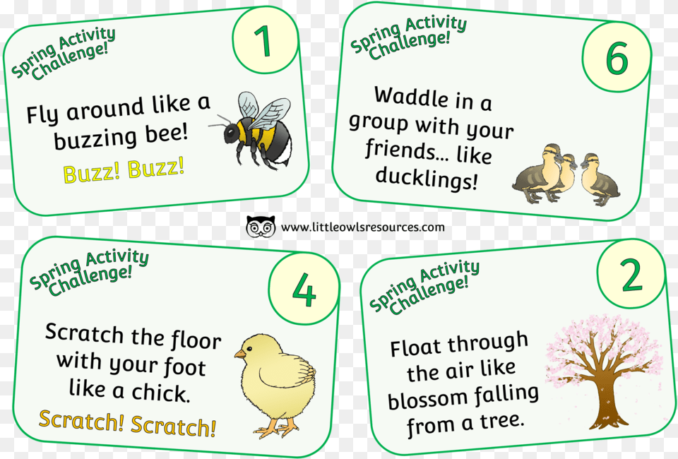 Spring Activity Challenge Cards Cartoon, Animal, Bird, Text, Bee Free Png