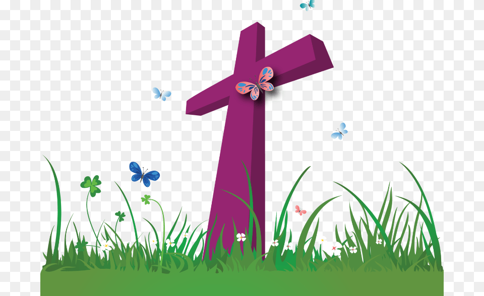 Spring At Easter Religious, Cross, Symbol, Grass, Plant Png