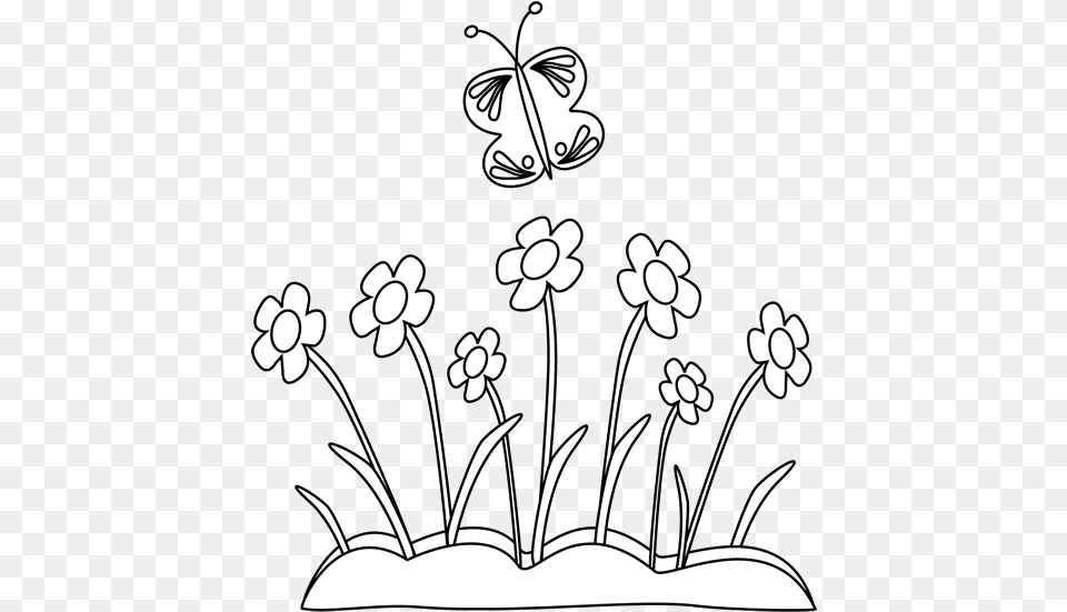 Spring Black And White Butterfly Over The Flower Clipart Black And White, Art, Graphics, Floral Design, Pattern Free Transparent Png