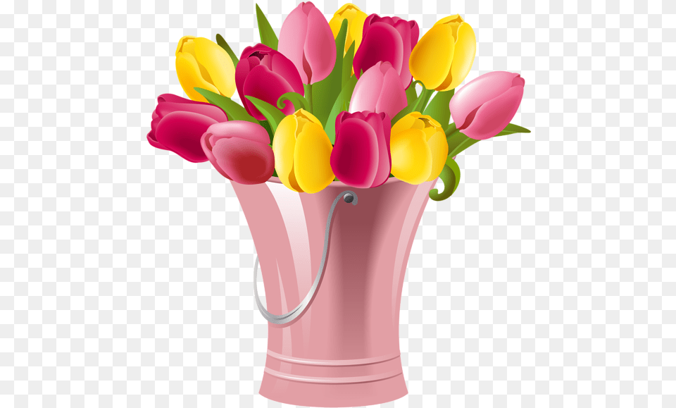 Spring Bucket With Tulips Clip Art, Vase, Flower, Flower Arrangement, Flower Bouquet Free Transparent Png