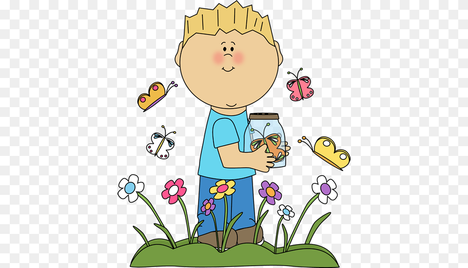 Spring Clip Art Boy In A Butterfly Patch Clip Art Image, Cartoon, Face, Head, Smelling Free Transparent Png