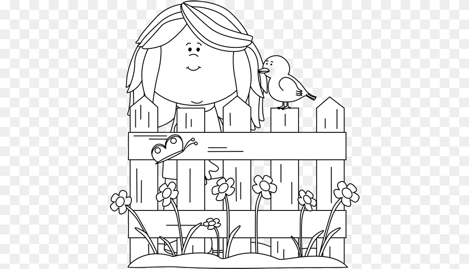 Spring Clip Art Spring Images Girl Bird Clipart Black And White, Fence, Baby, Person, Book Free Transparent Png
