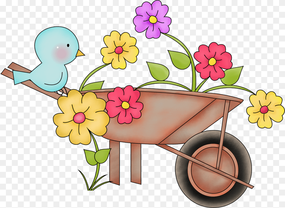 Spring Clipart, Transportation, Vehicle, Wheelbarrow, Flower Free Png
