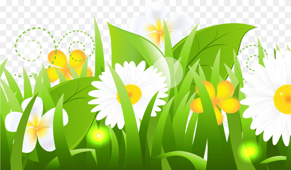 Spring Clipart Grass Flower Pencil And In Color Spring Grass With Flowers Clipart, Green, Art, Plant, Daisy Free Transparent Png