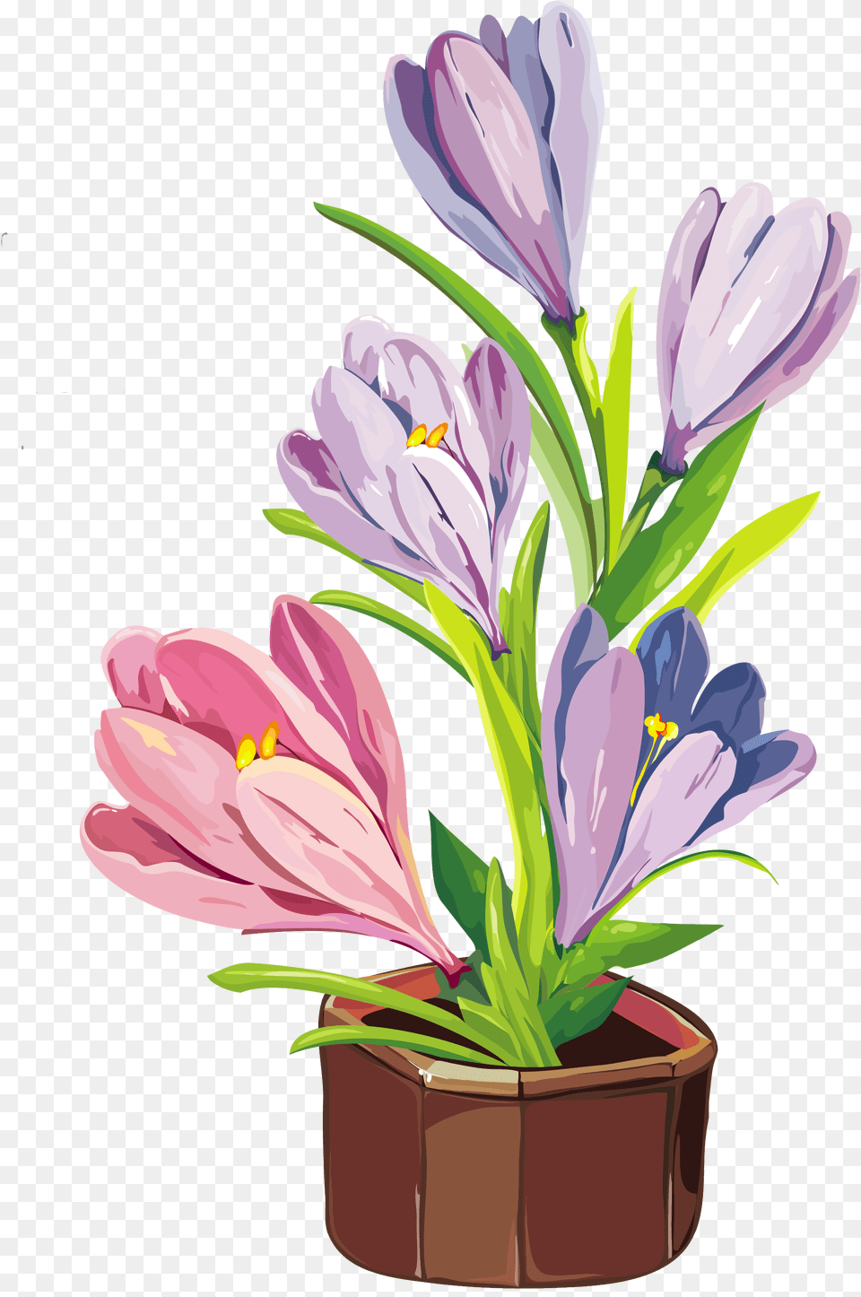 Spring Crocus Pot Clipart Fabric Painting Flower Pot, Flower Arrangement, Plant, Potted Plant, Flower Bouquet Png