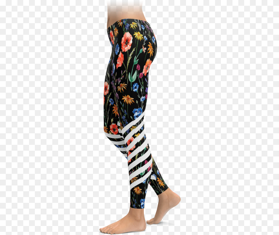 Spring Floral Racing Stripes Leggings, Adult, Female, Person, Woman Png Image