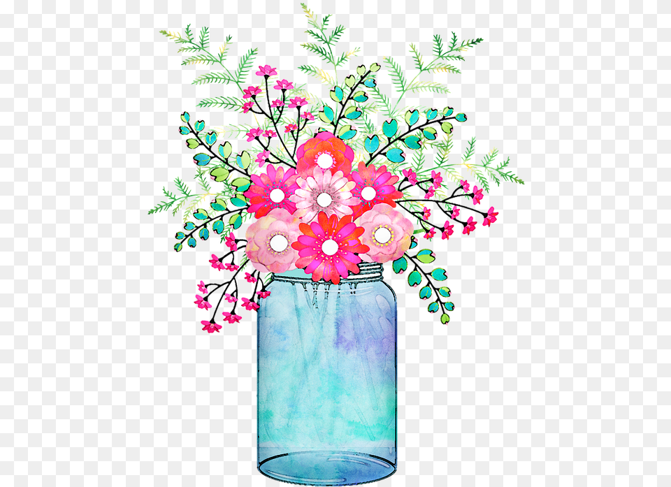 Spring Flowers In Mason Jar Clip Art, Floral Design, Graphics, Pattern, Plant Free Transparent Png