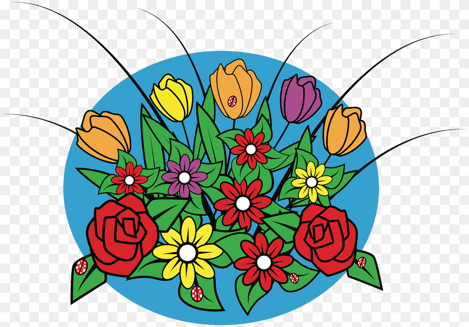 Spring Flowers On Blue Background Clipart, Graphics, Pattern, Floral Design, Art Free Png Download