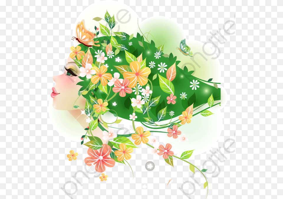 Spring Girl Vector Poster Designer, Art, Pattern, Graphics, Flower Bouquet Png Image