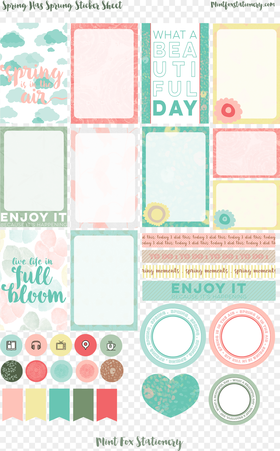 Spring Happy Planner Printable Stickers Eye Shadow, Tape, Text Free Png