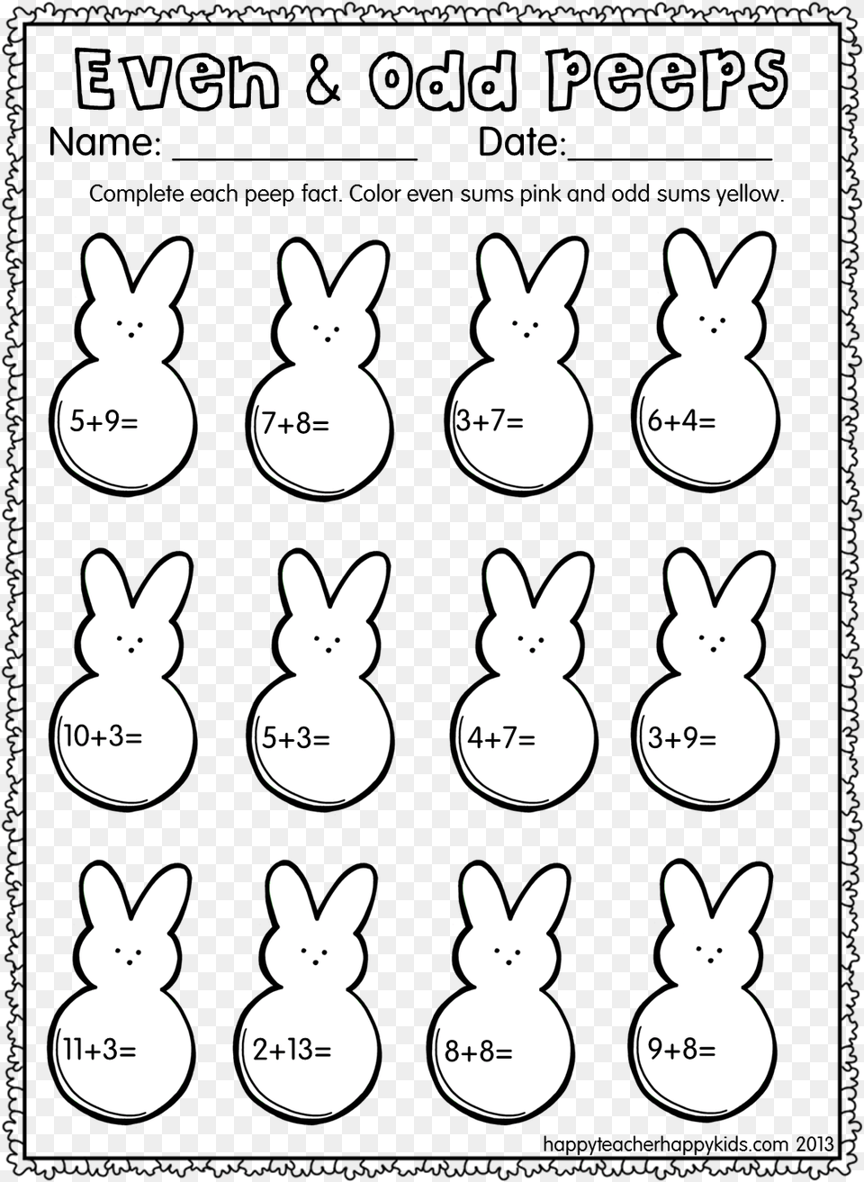 Spring Peeps Madness Even And Odd Numbers Worksheet Activity, Animal, Hare, Mammal, Rodent Png