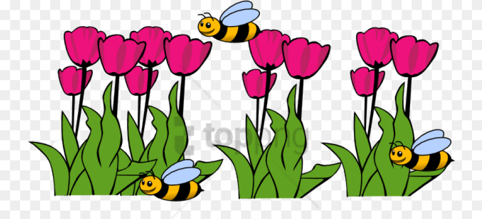 Spring Season Clipart Bee And Flowers Clipart, Animal, Honey Bee, Insect, Invertebrate Png Image