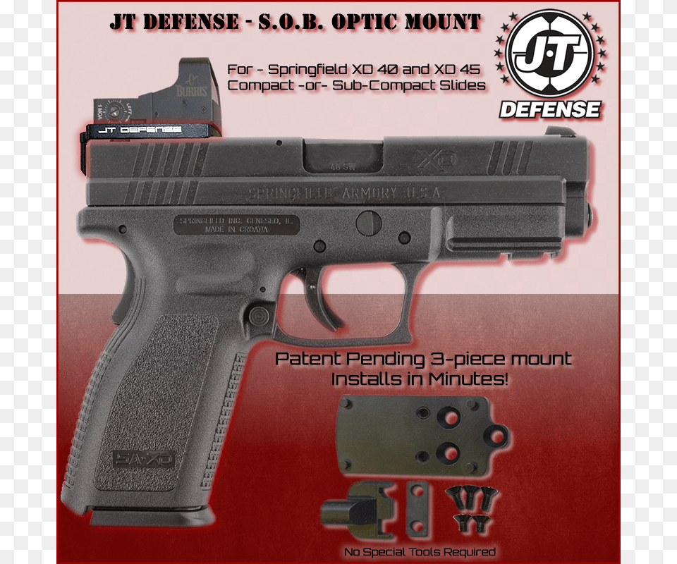 Springfield Xd 40 Or 45 Red Dot Optic Mount Springfield Xd 45 Red Dot Sight, Firearm, Gun, Handgun, Weapon Free Transparent Png