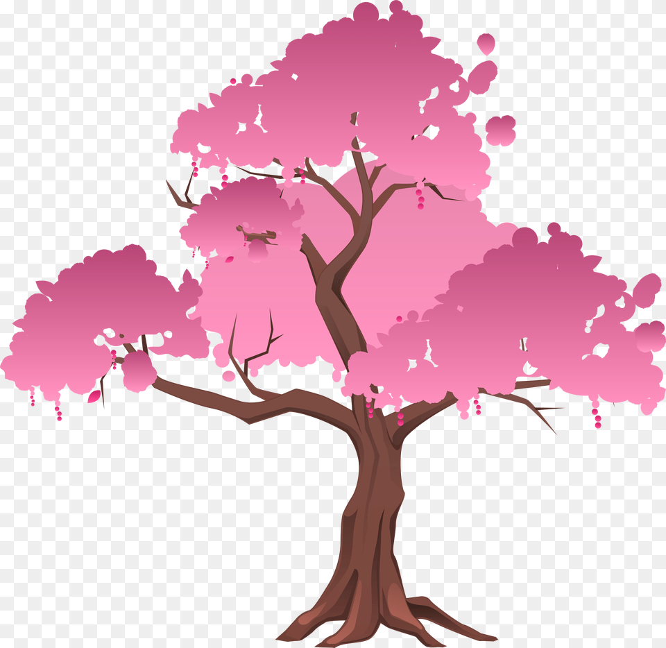 Springtime Tree Black And White Cherry Blossom Tree Clipart, Flower, Plant, Art, Person Png Image