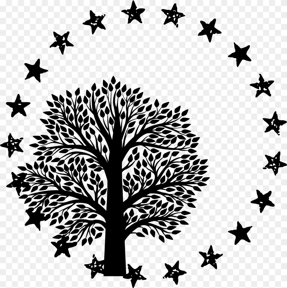 Springtime Tree Black And White Ring Of Stars, Gray Png Image
