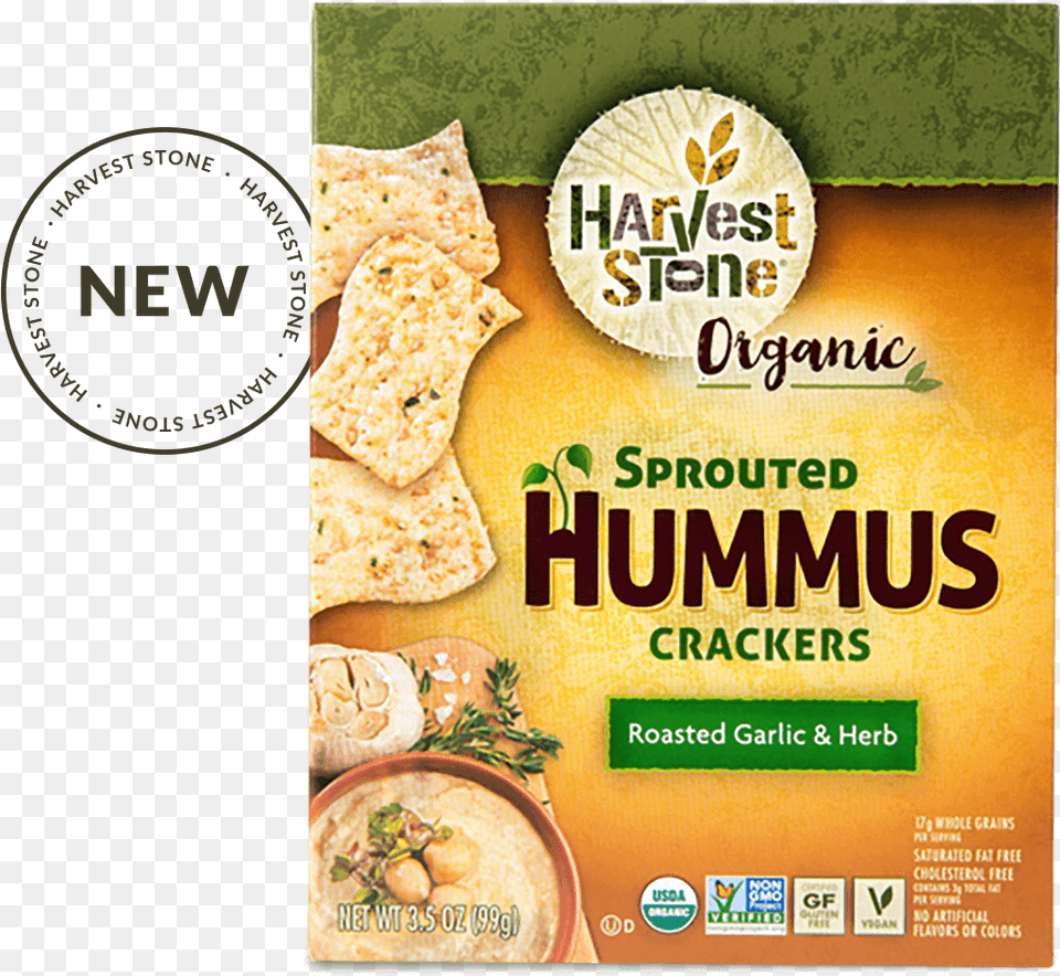 Sprouted Hummus Roasted Garlic Amp Herb Hummus Crackers Roasted Garlic, Advertisement, Poster, Bread, Food Png