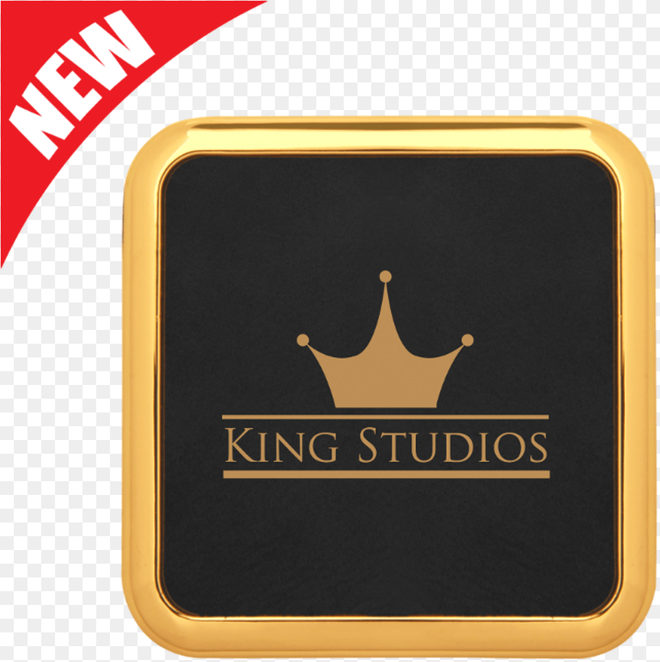 Square Black Leatherette Coaster With Gold Edge Emblem, Electronics, Logo, Mobile Phone, Phone Free Png