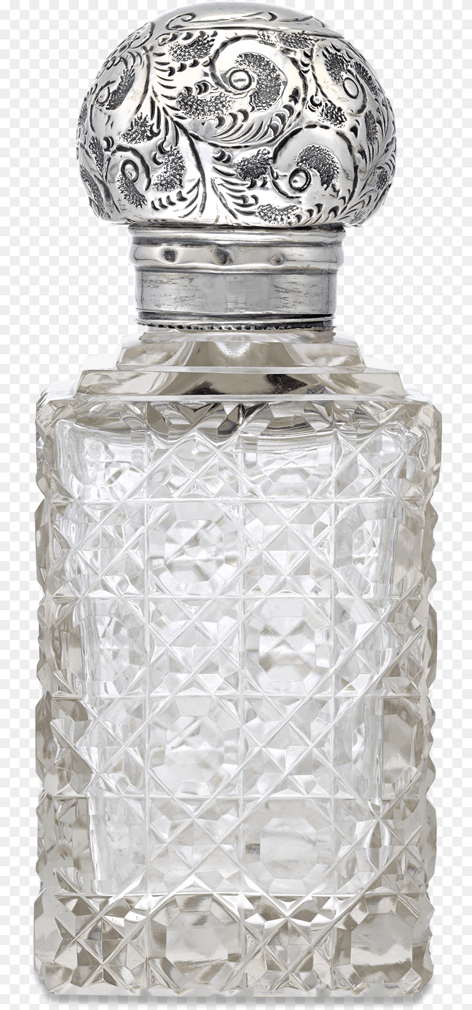 Square Cut Glass And Silver Perfume Flacon, Bottle, Cosmetics Free Png