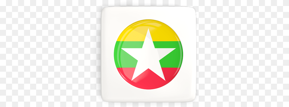 Square Icon With Round Flag Myanmar Flag Square, Star Symbol, Symbol, Logo, First Aid Free Png Download