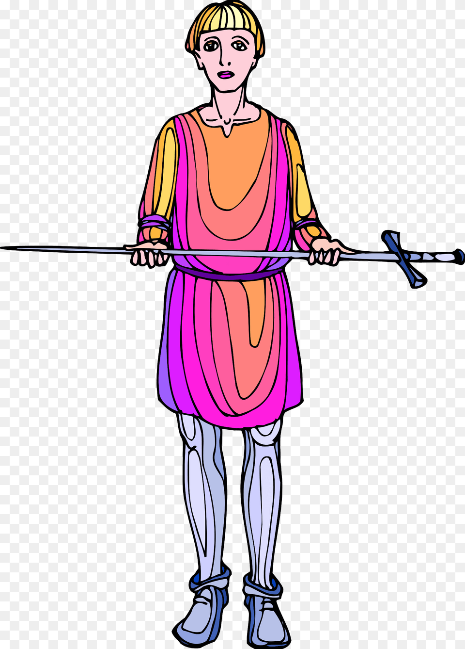 Squire Bearing Large Sword In Colorful Clothes Vector Clipart, Adult, Person, Female, Woman Png