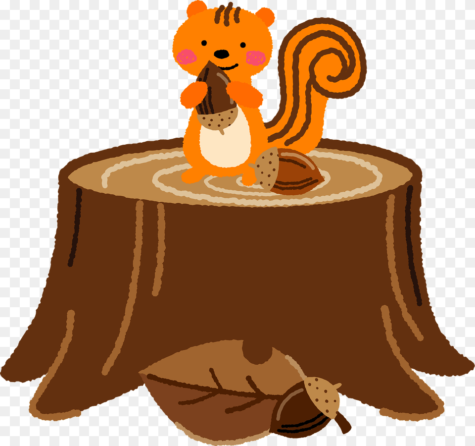 Squirrel With Acorn On Top Of A Tree Stump Clipart, Plant, Tree Stump, Animal, Bear Png Image