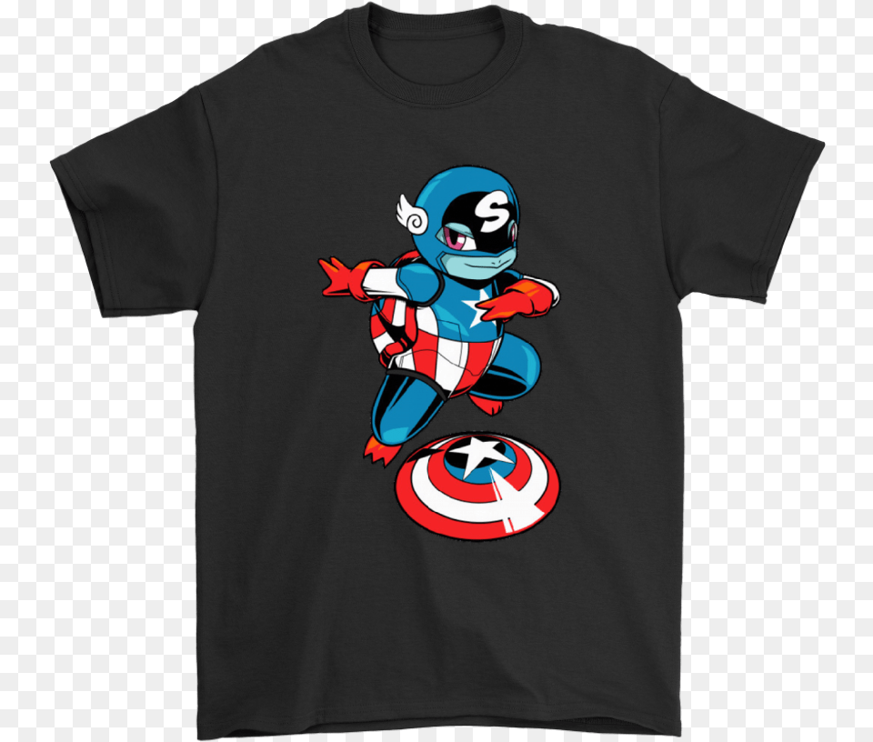 Squirtle Captain America Pokemon Marvel Avengers Mashup Shirts Tee Shirt Gucci Bugs Bunny, Clothing, T-shirt, Baby, Person Free Png