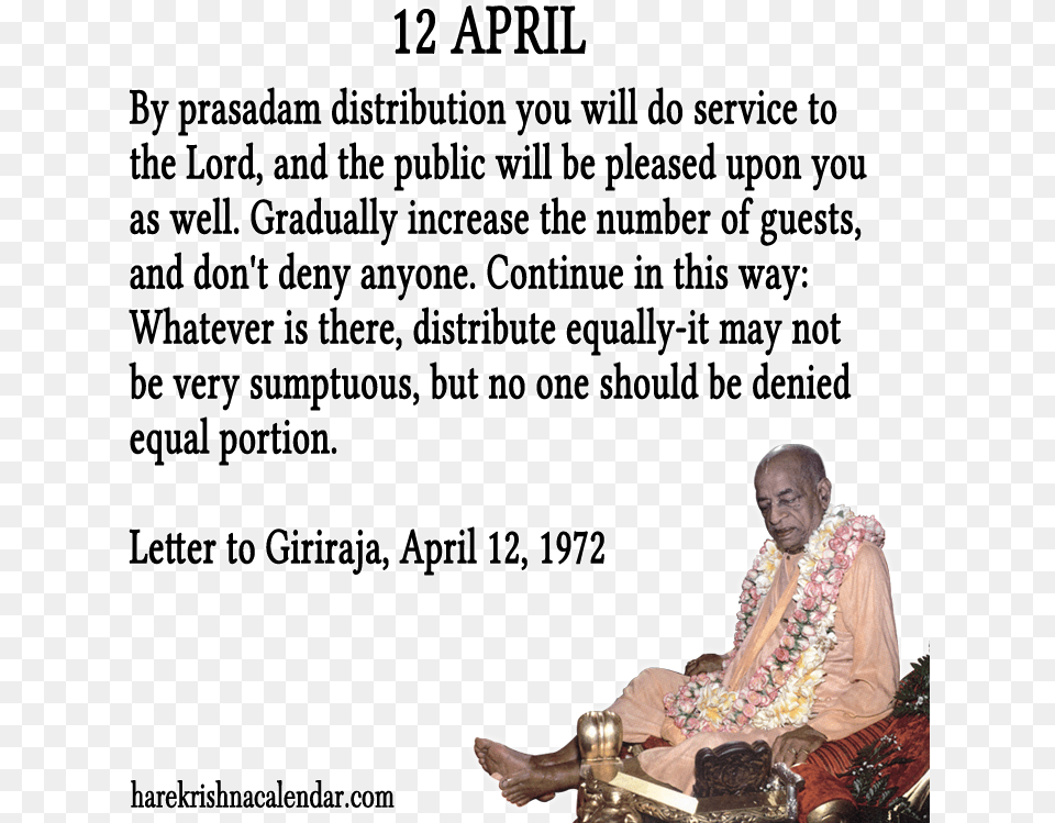 Srila Prabhupada Quotes For Month April Prabhupada Quotes On Prasadam, Person, Adult, Man, Male Free Png