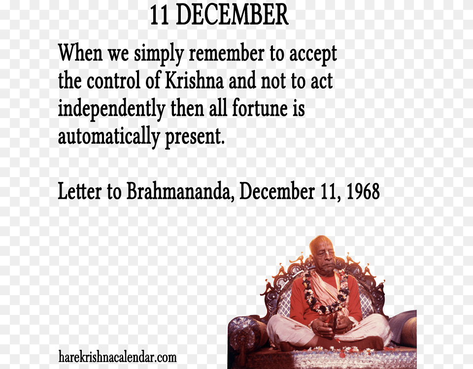 Srila Prabhupada Quotes For Month December Grace Ac Bhaktivedanta Swami Prabhupada, Advertisement, Adult, Person, Man Free Png