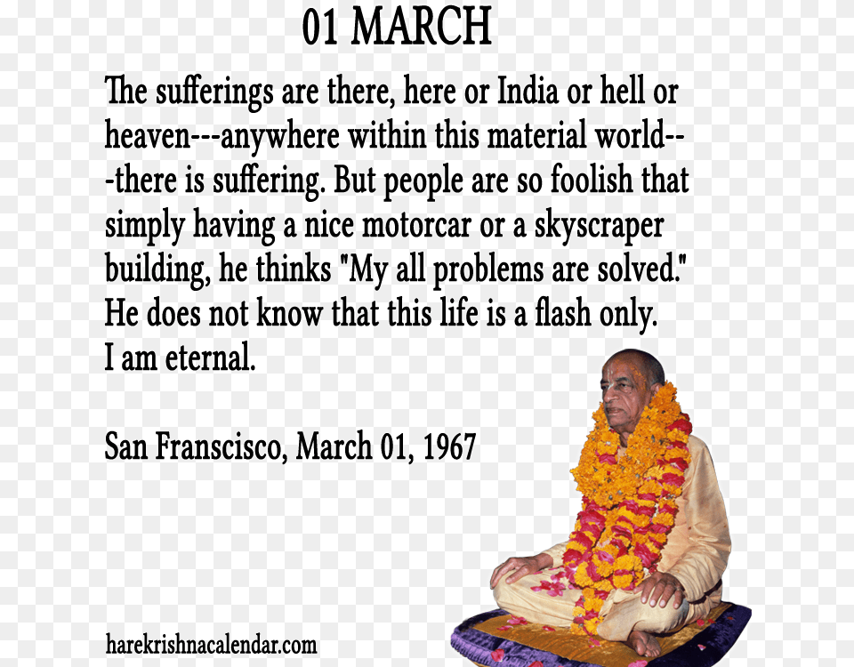 Srila Prabhupada Quotes For Month March March 1st Quotes, Accessories, Person, Ornament, Man Png Image