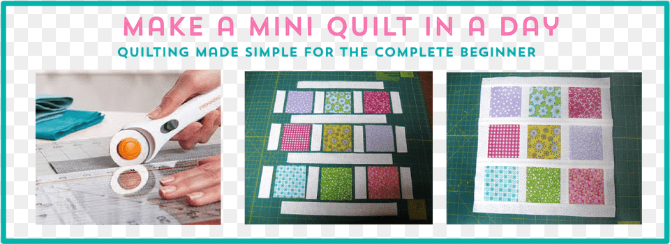 Ss Website Slide 1278 X 460 Px Make A Quilt In A Day Fiskars Stick Rotary Cutter, Art, Collage, Person, Patchwork Free Png