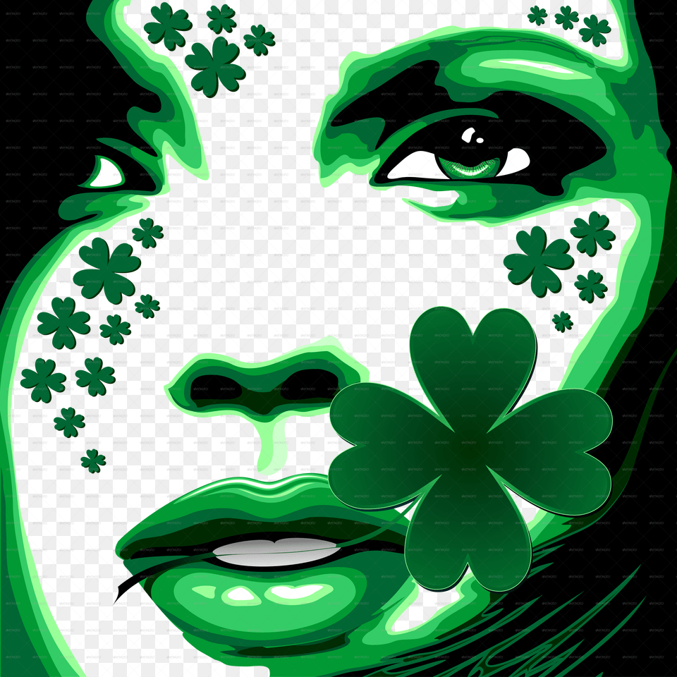 St Patrick Girl With Shamrock On Lips 5000 Girl With Shamrock, Art, Graphics, Green, Accessories Free Transparent Png