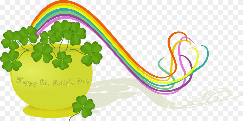 St Patrick Rainbow Pot Of Gold, Art, Graphics, Green, Herbal Png Image