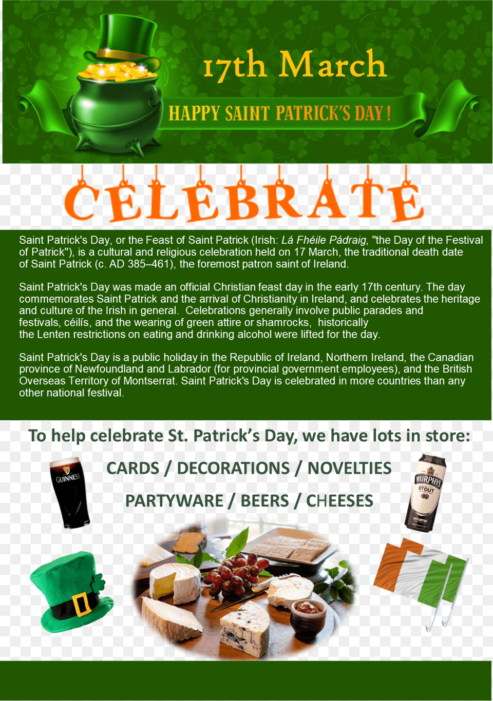 St Patrick39s Day Hat, Advertisement, Poster, Food, Lunch Png