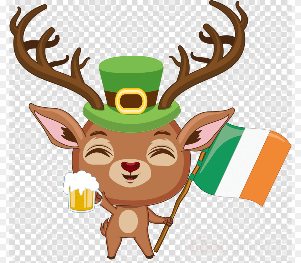 St Patricks Day Deer With Irish Flag Clipart Reindeer, Animal, Mammal, Wildlife, Elk Free Png Download