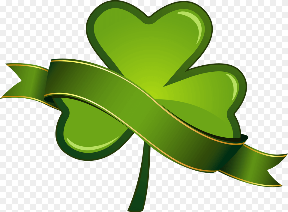 St Patricks Day Shamrock With Banner Clipart St Pattys Day Clover, Green, Leaf, Plant Png