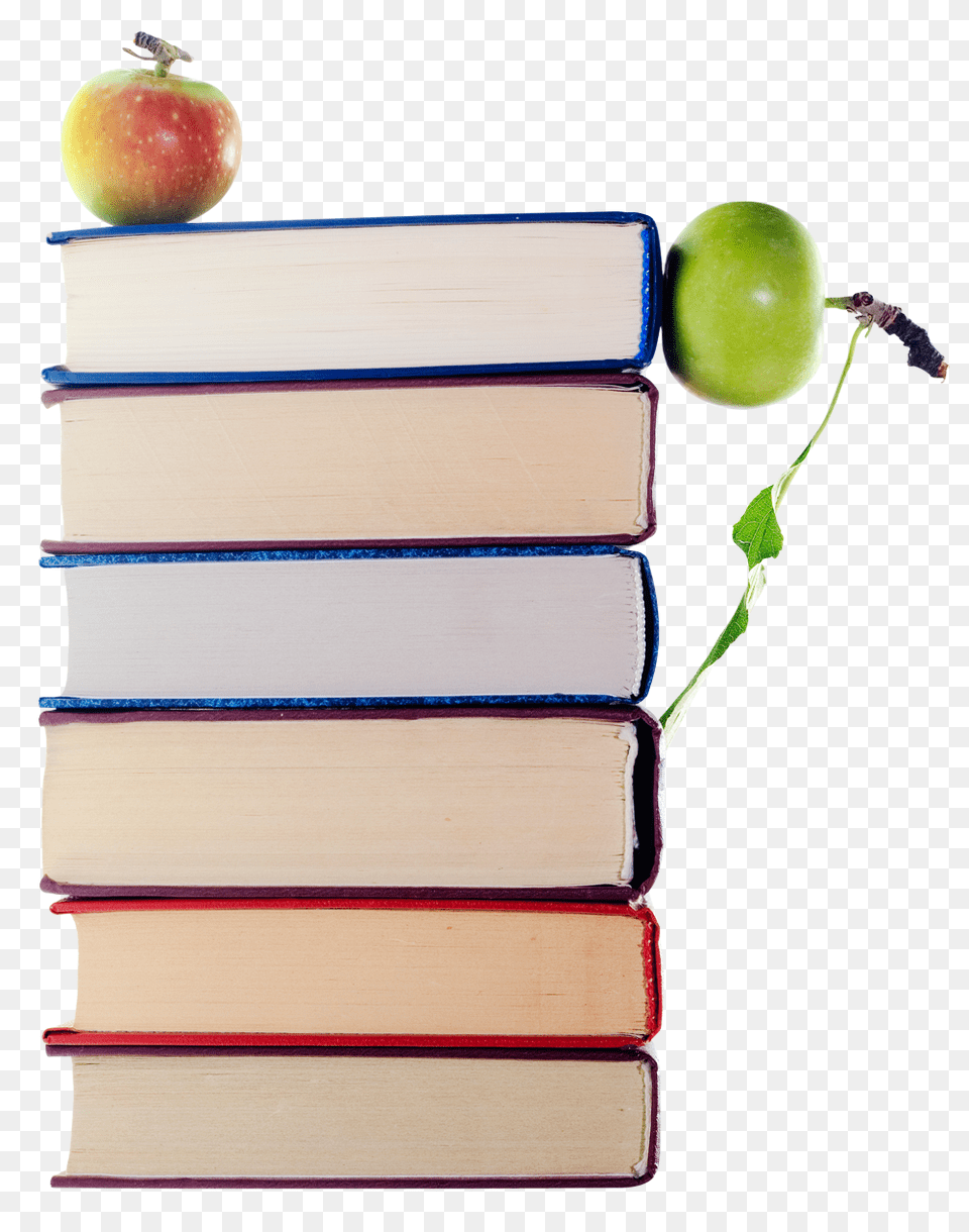 Stack Of Books And Apple, Book, Food, Fruit, Plant Free Png