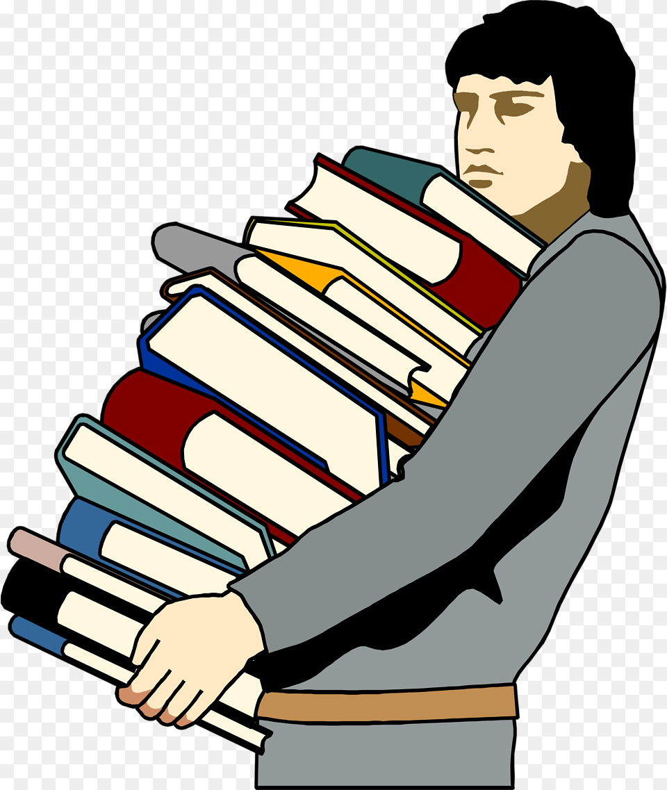 Stack Of Books Clipart Carrying Lots Of Books, Publication, Book, Person, Man Free Png Download