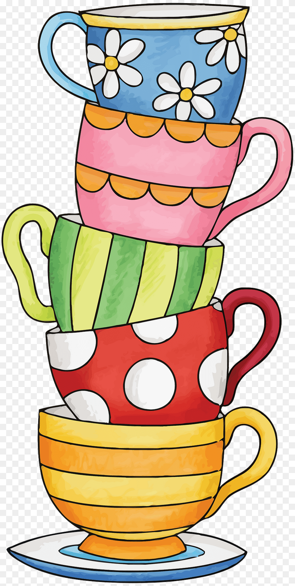Stack Of Colorful Cups Clipart, Cup, Saucer, Tape, Pottery Free Png