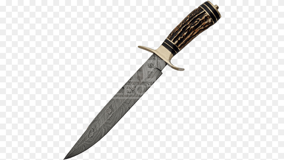 Stag Handle Damascus Hunting Knife Szco Supplies Damascus Iron Maiden Hunting Knife, Blade, Dagger, Weapon Png