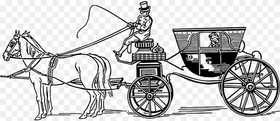 Stagecoach Carriage Horse Line Art Ride Horse Cart Transparent, Gray Free Png Download